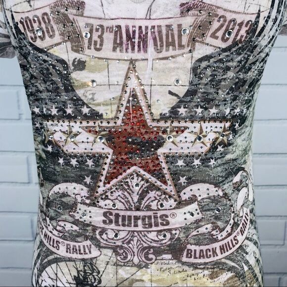 NWT Noble Wear Sturgis White Rhinestone Burnout Tee - Size XL - Picture 2 of 9
